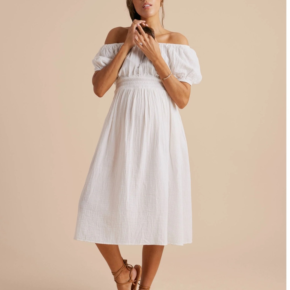 A Pea in the Pod Cinched Square Neck Off Shoulder White Dress - Maternity large